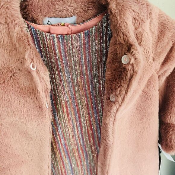 PIPPA & JULIE Kids' Faux‎ Fur Coat & Metallic Dress Set, Two Piece Mauve 4, NWT - Picture 11 of 12